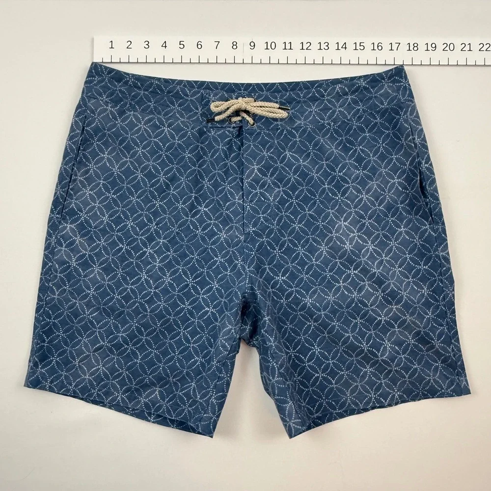 Faherty Mens Beacon Trunk Midnight Sashiko Blue Board Shorts 34 MSU2100-MNB